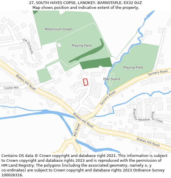 27, SOUTH HAYES COPSE, LANDKEY, BARNSTAPLE, EX32 0UZ: Location map and indicative extent of plot