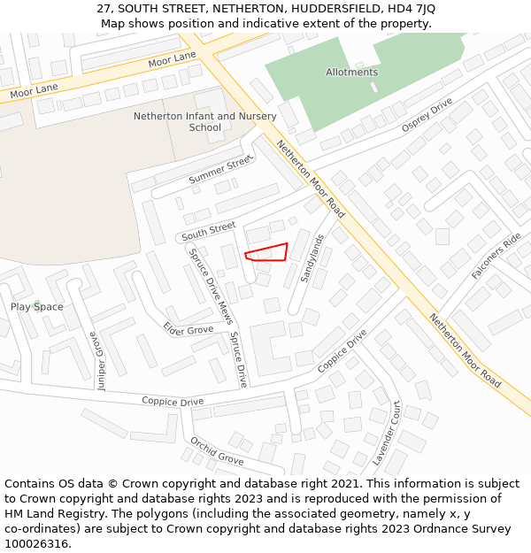 27, SOUTH STREET, NETHERTON, HUDDERSFIELD, HD4 7JQ: Location map and indicative extent of plot