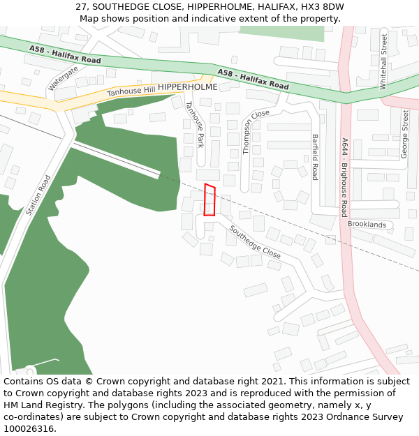 27, SOUTHEDGE CLOSE, HIPPERHOLME, HALIFAX, HX3 8DW: Location map and indicative extent of plot