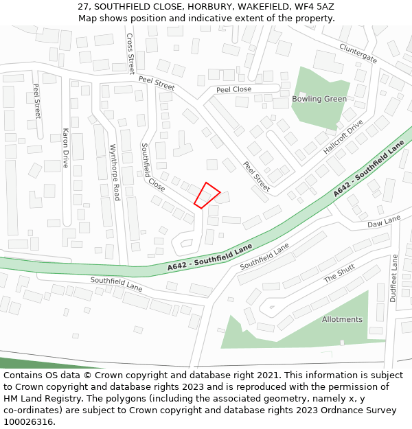 27, SOUTHFIELD CLOSE, HORBURY, WAKEFIELD, WF4 5AZ: Location map and indicative extent of plot