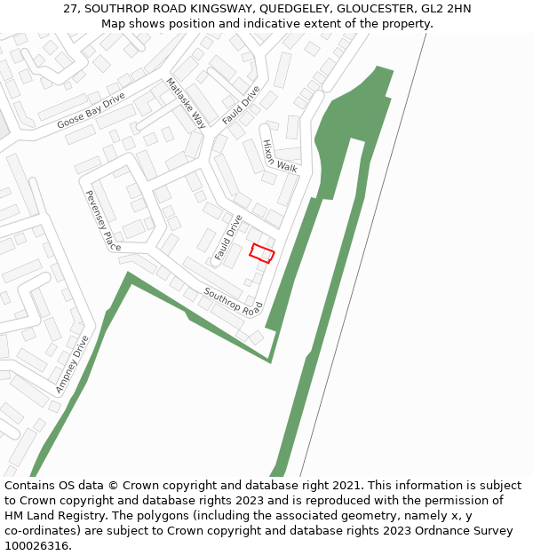 27, SOUTHROP ROAD KINGSWAY, QUEDGELEY, GLOUCESTER, GL2 2HN: Location map and indicative extent of plot
