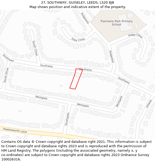 27, SOUTHWAY, GUISELEY, LEEDS, LS20 8JB: Location map and indicative extent of plot