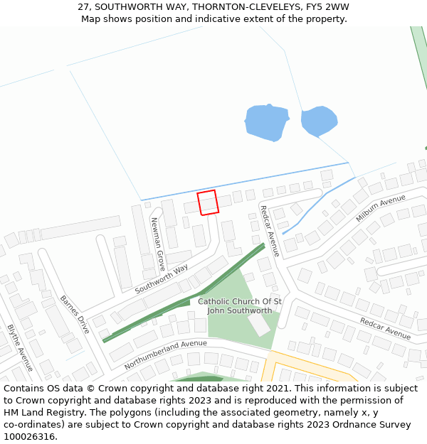 27, SOUTHWORTH WAY, THORNTON-CLEVELEYS, FY5 2WW: Location map and indicative extent of plot