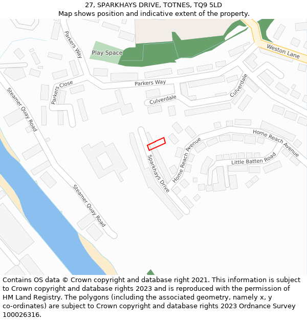 27, SPARKHAYS DRIVE, TOTNES, TQ9 5LD: Location map and indicative extent of plot