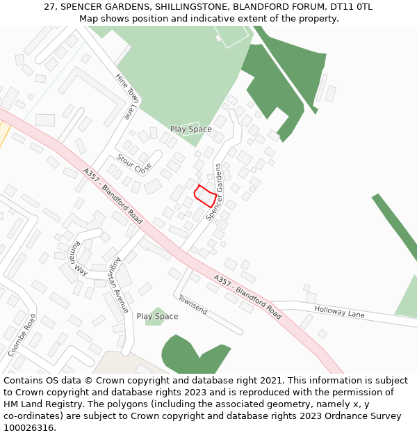 27, SPENCER GARDENS, SHILLINGSTONE, BLANDFORD FORUM, DT11 0TL: Location map and indicative extent of plot