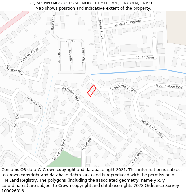 27, SPENNYMOOR CLOSE, NORTH HYKEHAM, LINCOLN, LN6 9TE: Location map and indicative extent of plot