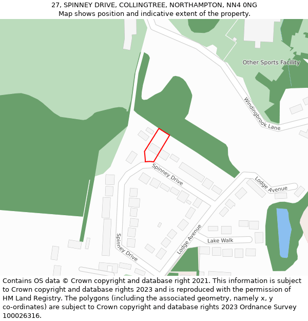 27, SPINNEY DRIVE, COLLINGTREE, NORTHAMPTON, NN4 0NG: Location map and indicative extent of plot