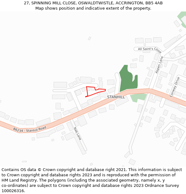 27, SPINNING MILL CLOSE, OSWALDTWISTLE, ACCRINGTON, BB5 4AB: Location map and indicative extent of plot