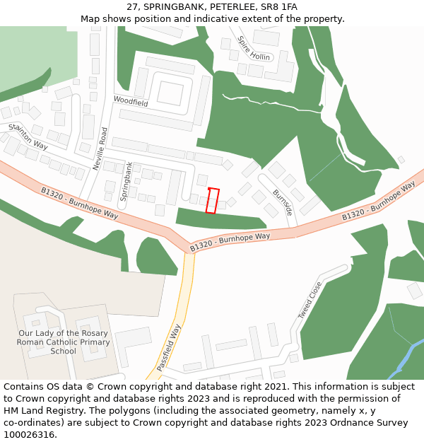 27, SPRINGBANK, PETERLEE, SR8 1FA: Location map and indicative extent of plot