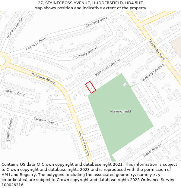 27, STAINECROSS AVENUE, HUDDERSFIELD, HD4 5HZ: Location map and indicative extent of plot