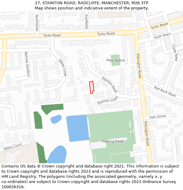27, STAINTON ROAD, RADCLIFFE, MANCHESTER, M26 3TP: Location map and indicative extent of plot