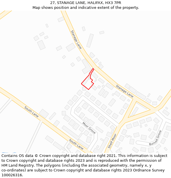 27, STANAGE LANE, HALIFAX, HX3 7PR: Location map and indicative extent of plot