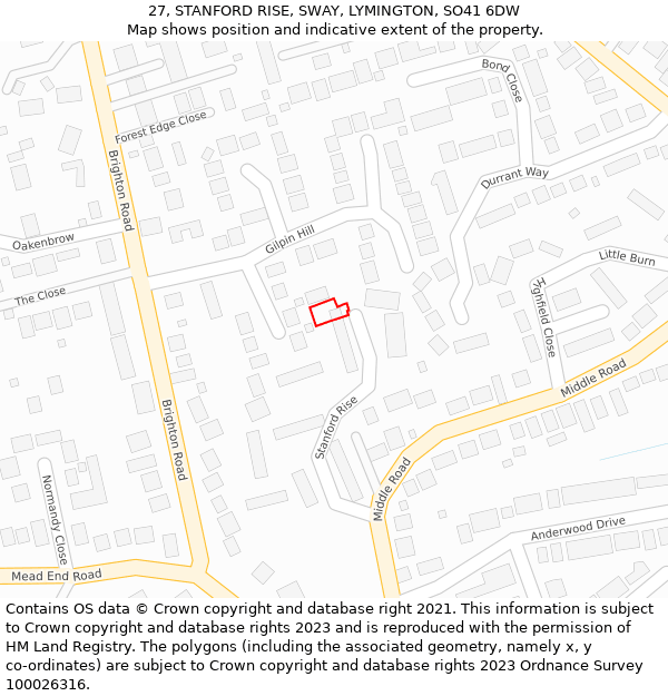 27, STANFORD RISE, SWAY, LYMINGTON, SO41 6DW: Location map and indicative extent of plot