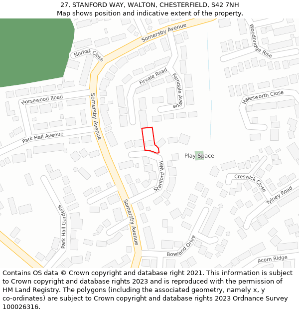 27, STANFORD WAY, WALTON, CHESTERFIELD, S42 7NH: Location map and indicative extent of plot