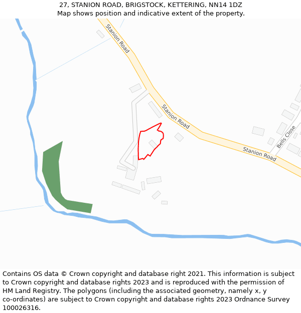 27, STANION ROAD, BRIGSTOCK, KETTERING, NN14 1DZ: Location map and indicative extent of plot