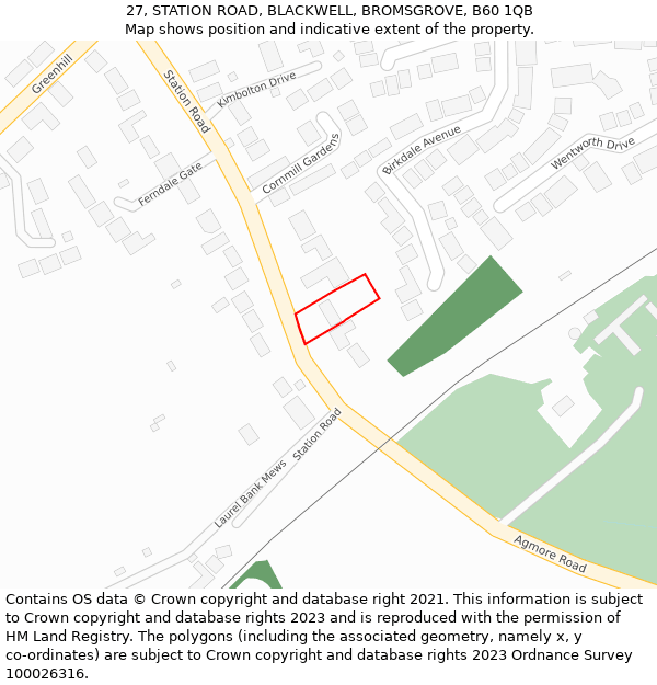 27, STATION ROAD, BLACKWELL, BROMSGROVE, B60 1QB: Location map and indicative extent of plot