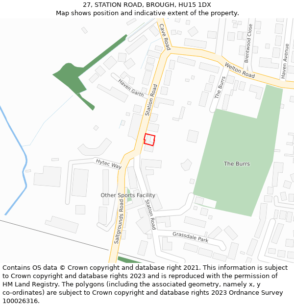 27, STATION ROAD, BROUGH, HU15 1DX: Location map and indicative extent of plot