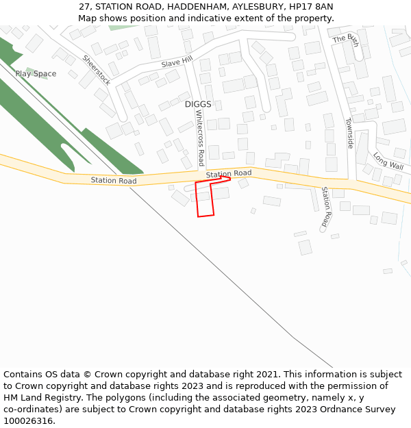 27, STATION ROAD, HADDENHAM, AYLESBURY, HP17 8AN: Location map and indicative extent of plot