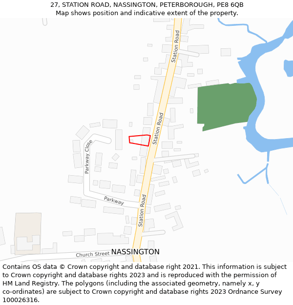 27, STATION ROAD, NASSINGTON, PETERBOROUGH, PE8 6QB: Location map and indicative extent of plot