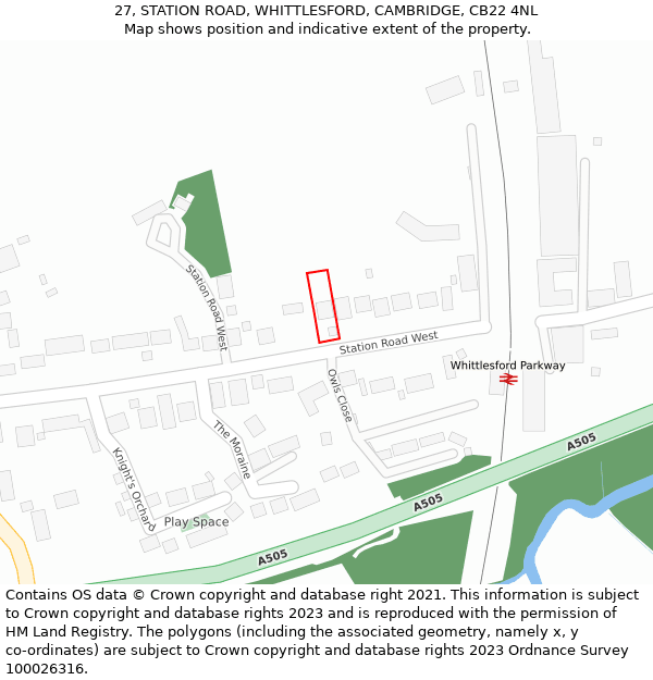 27, STATION ROAD, WHITTLESFORD, CAMBRIDGE, CB22 4NL: Location map and indicative extent of plot