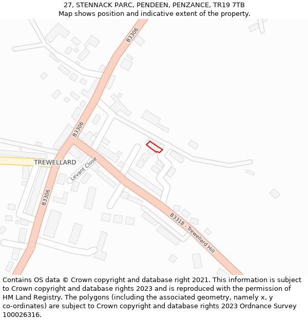 27, STENNACK PARC, PENDEEN, PENZANCE, TR19 7TB: Location map and indicative extent of plot