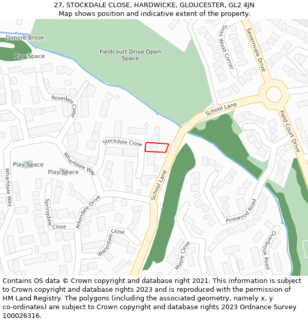 27, STOCKDALE CLOSE, HARDWICKE, GLOUCESTER, GL2 4JN: Location map and indicative extent of plot