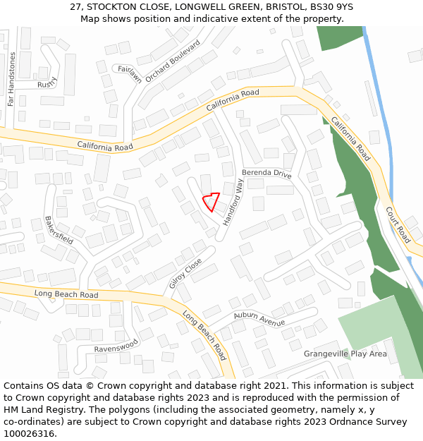 27, STOCKTON CLOSE, LONGWELL GREEN, BRISTOL, BS30 9YS: Location map and indicative extent of plot