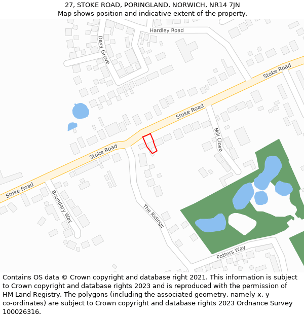 27, STOKE ROAD, PORINGLAND, NORWICH, NR14 7JN: Location map and indicative extent of plot