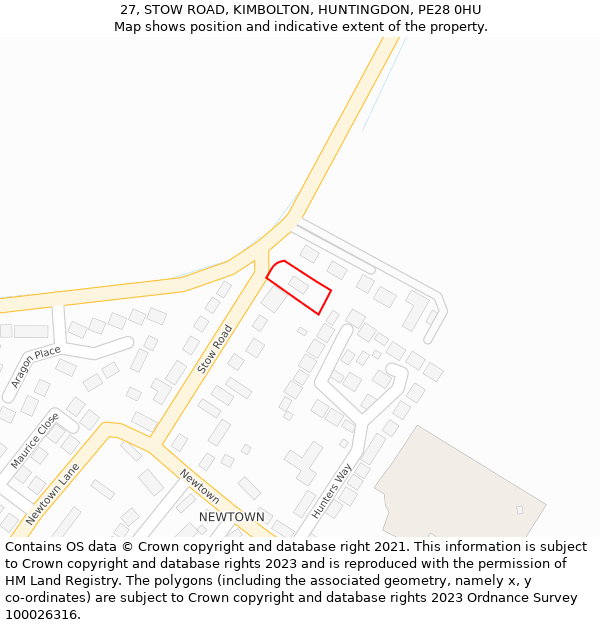 27, STOW ROAD, KIMBOLTON, HUNTINGDON, PE28 0HU: Location map and indicative extent of plot