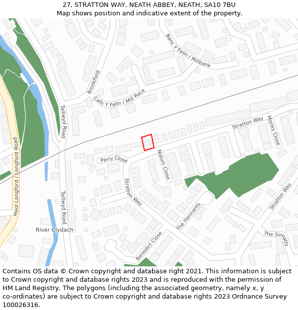 27, STRATTON WAY, NEATH ABBEY, NEATH, SA10 7BU: Location map and indicative extent of plot