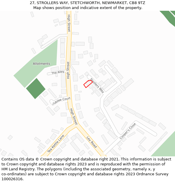 27, STROLLERS WAY, STETCHWORTH, NEWMARKET, CB8 9TZ: Location map and indicative extent of plot