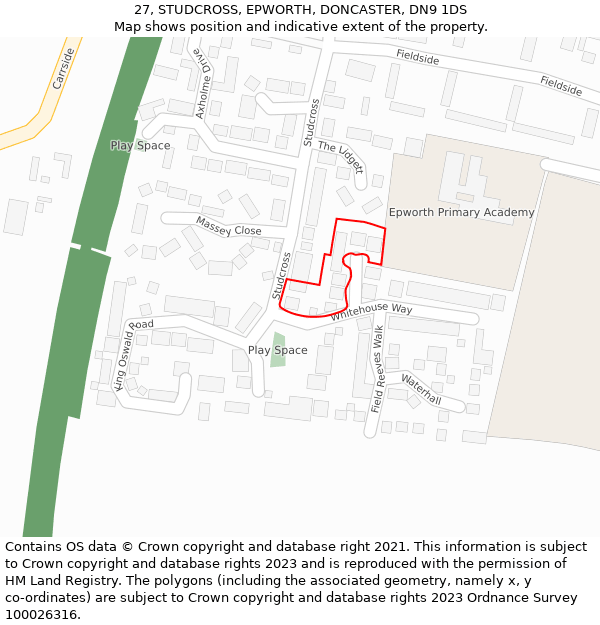 27, STUDCROSS, EPWORTH, DONCASTER, DN9 1DS: Location map and indicative extent of plot