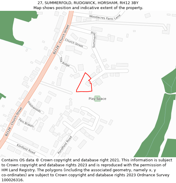 27, SUMMERFOLD, RUDGWICK, HORSHAM, RH12 3BY: Location map and indicative extent of plot