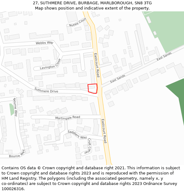 27, SUTHMERE DRIVE, BURBAGE, MARLBOROUGH, SN8 3TG: Location map and indicative extent of plot