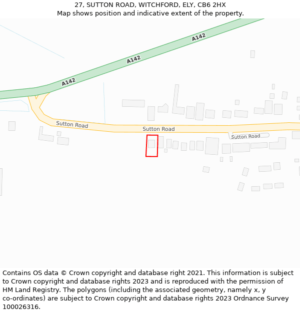 27, SUTTON ROAD, WITCHFORD, ELY, CB6 2HX: Location map and indicative extent of plot