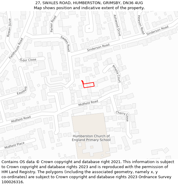 27, SWALES ROAD, HUMBERSTON, GRIMSBY, DN36 4UG: Location map and indicative extent of plot