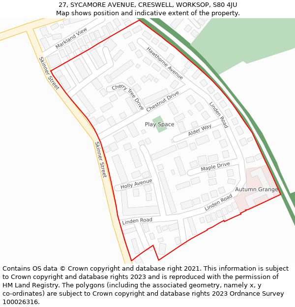 27, SYCAMORE AVENUE, CRESWELL, WORKSOP, S80 4JU: Location map and indicative extent of plot