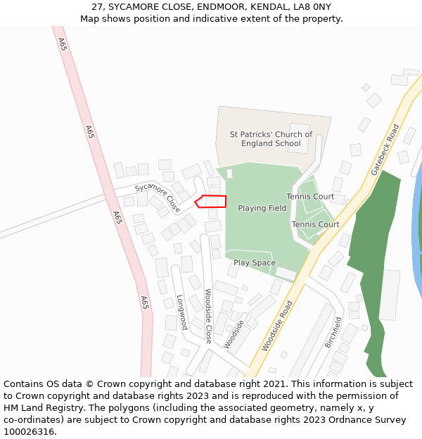 27, SYCAMORE CLOSE, ENDMOOR, KENDAL, LA8 0NY: Location map and indicative extent of plot