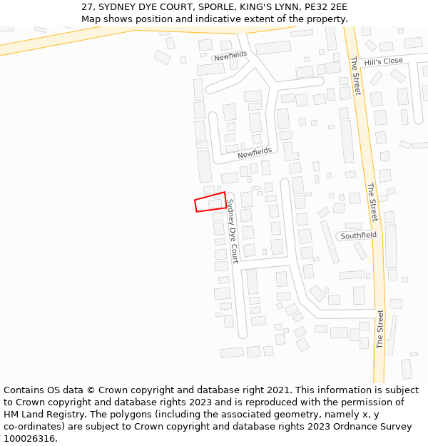 27, SYDNEY DYE COURT, SPORLE, KING'S LYNN, PE32 2EE: Location map and indicative extent of plot