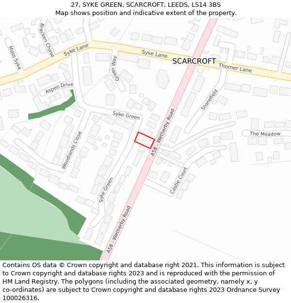 27, SYKE GREEN, SCARCROFT, LEEDS, LS14 3BS: Location map and indicative extent of plot