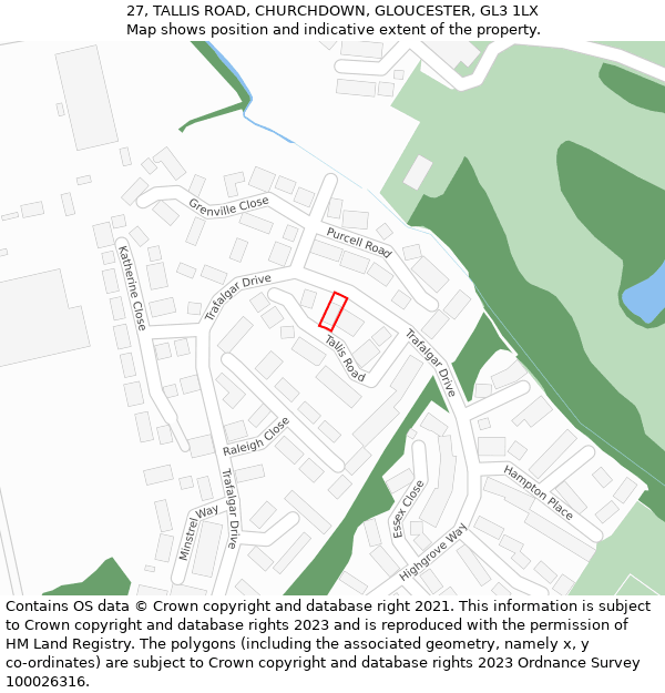 27, TALLIS ROAD, CHURCHDOWN, GLOUCESTER, GL3 1LX: Location map and indicative extent of plot