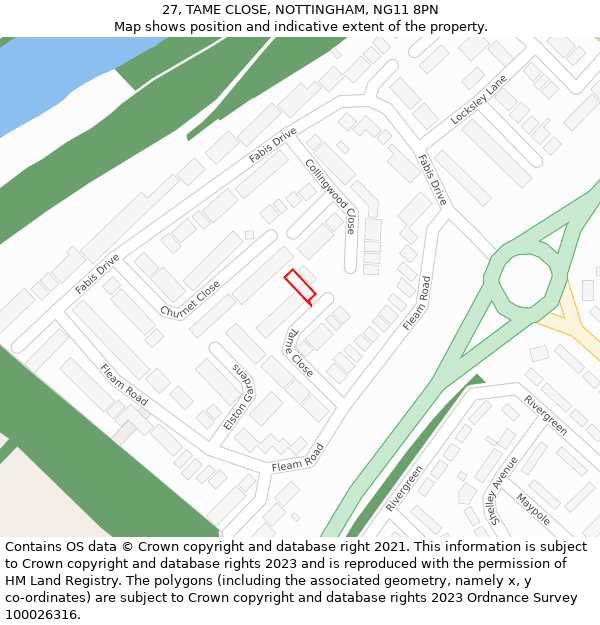 27, TAME CLOSE, NOTTINGHAM, NG11 8PN: Location map and indicative extent of plot