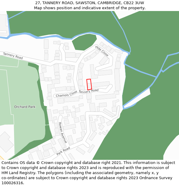 27, TANNERY ROAD, SAWSTON, CAMBRIDGE, CB22 3UW: Location map and indicative extent of plot