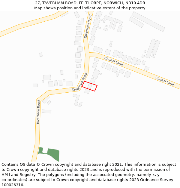 27, TAVERHAM ROAD, FELTHORPE, NORWICH, NR10 4DR: Location map and indicative extent of plot