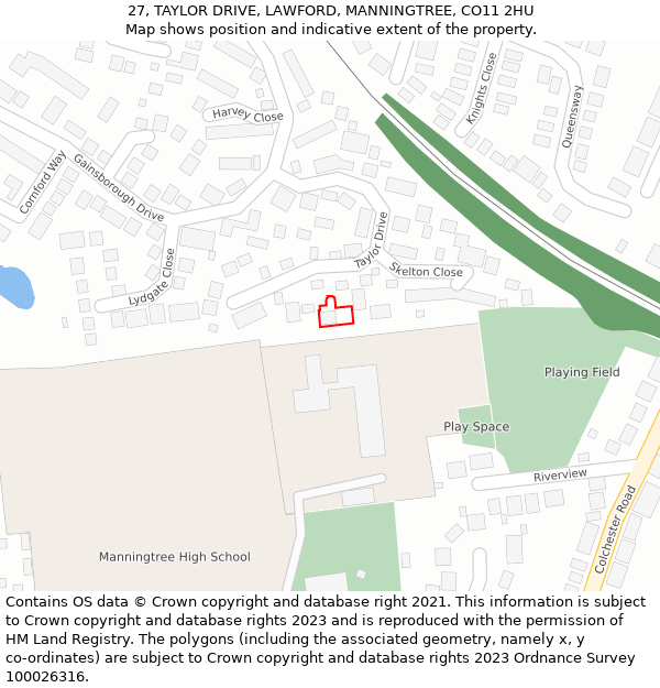 27, TAYLOR DRIVE, LAWFORD, MANNINGTREE, CO11 2HU: Location map and indicative extent of plot