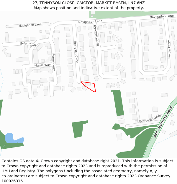 27, TENNYSON CLOSE, CAISTOR, MARKET RASEN, LN7 6NZ: Location map and indicative extent of plot