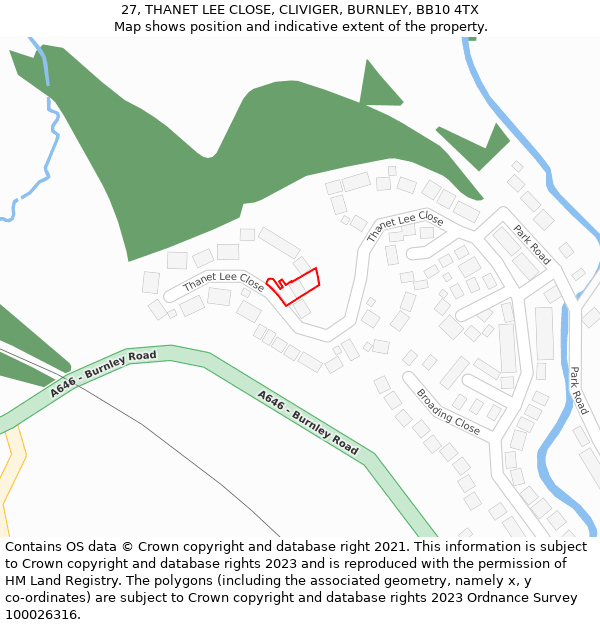 27, THANET LEE CLOSE, CLIVIGER, BURNLEY, BB10 4TX: Location map and indicative extent of plot