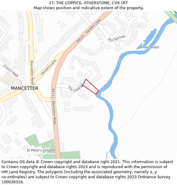 27, THE COPPICE, ATHERSTONE, CV9 1RT: Location map and indicative extent of plot