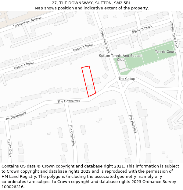 27, THE DOWNSWAY, SUTTON, SM2 5RL: Location map and indicative extent of plot