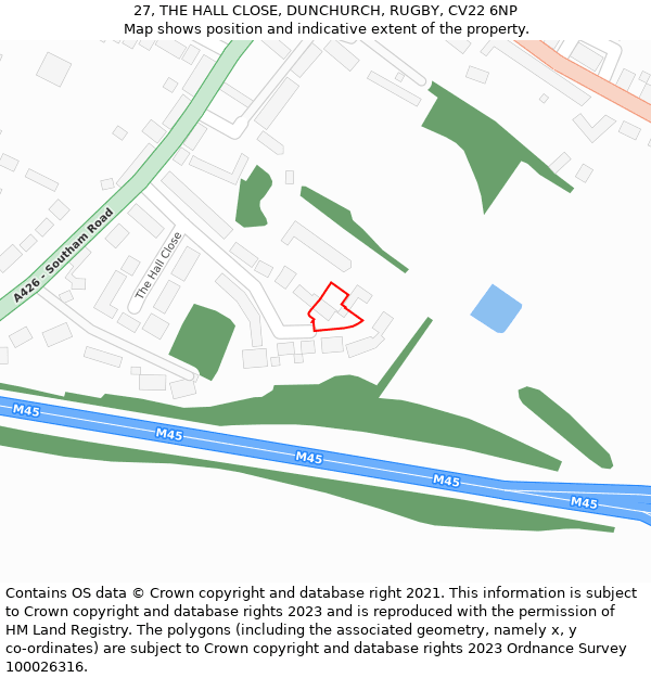 27, THE HALL CLOSE, DUNCHURCH, RUGBY, CV22 6NP: Location map and indicative extent of plot